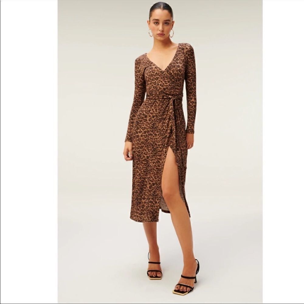 Good American Day Night Leopard Print Midi Wrap Dress 0